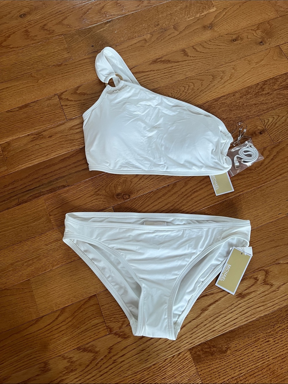 MICHAEL Michael Kors White One-Shoulder Bikini Set